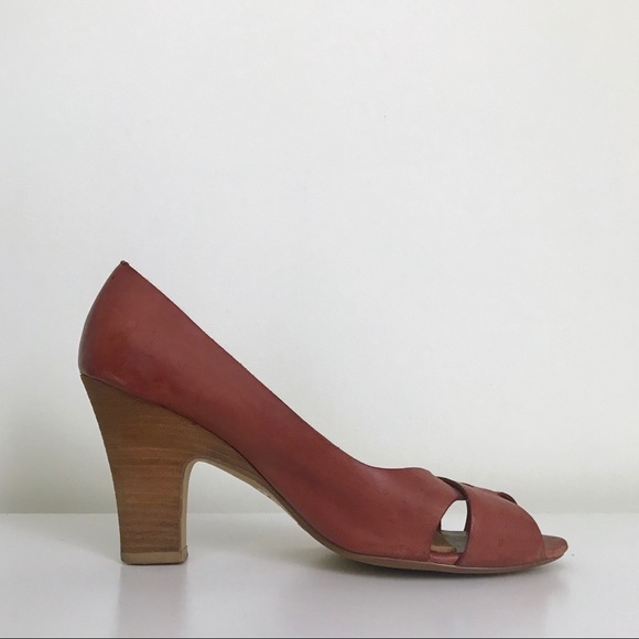 Seychelles Burgundy Leather Peep Toe Heels 10 - Picture 5 of 14